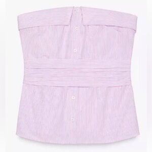 Zara Pink Strapless Button-Up Top